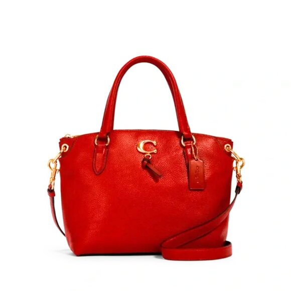 COACH REMI Pebbled Leather Three Compartments Satchel Top Handle Bag in Red - Picture 1 of 8